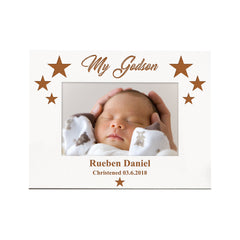 Personalised Godson Engraved White Wooden Photo Frame Gift