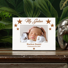 Personalised Godson Engraved White Wooden Photo Frame Gift