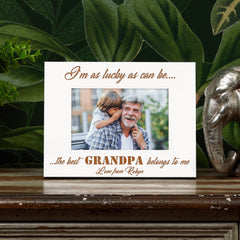 Personalised Best Grandpa Belongs To Me White Wooden Photo Frame Gift