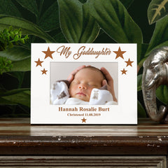 Personalised Goddaughter Engraved White Wooden Photo Frame Gift