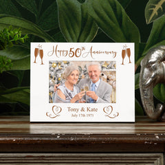 Personalised 50th Anniversary White Wooden Engraved Photo Frame Gift