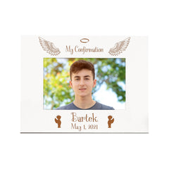 Personalised Boy's First Holy Confirmation White Wooden Photo Frame Gift