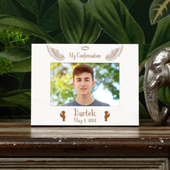 Personalised Boy's First Holy Confirmation White Wooden Photo Frame Gift