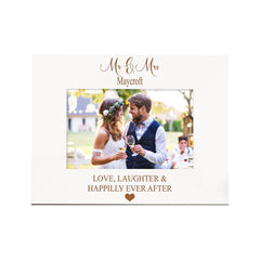 Personalised Wedding Mr and Mrs Happily Ever After White Wooden Photo Frame Gift