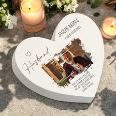 Personalised Husband Sympathy Memorial Heart Gift With Photo