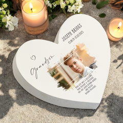 Personalised Grandson Sympathy Memorial Heart Gift With Photo