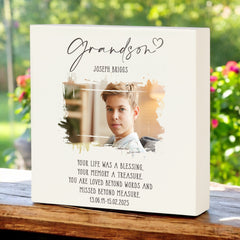 Personalised Grandson Memorial Sympathy Plaque Indoor or Outdoor With Photo