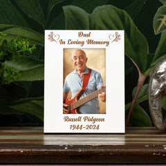 Personalised Dad In Loving Memory Engraved White Wooden Photo Frame