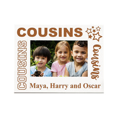 White Engraved Cousins Sentiment Personalised Photo Frame Gift