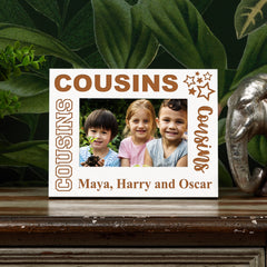 White Engraved Cousins Sentiment Personalised Photo Frame Gift