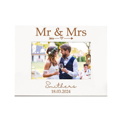 Personalised 'Mr And Mrs' Name And Date White Wooden Photo Frame