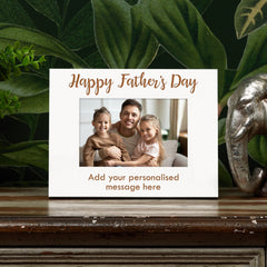 Personalised Happy Fathers Day White Wooden Photo Frame Gift