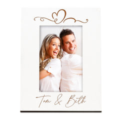 Love Heart Personalised White Wooden Photo Frame Couple Gift