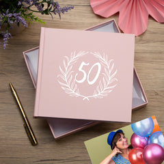 50th Birthday Pink Photo Album Gift For Her With Laurel Wreath