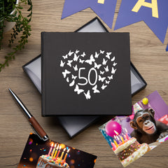 50th Birthday Black Photo Album Gift With Butterflies 50 x 6" x 4" Photos