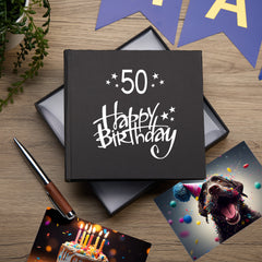 50th Birthday Black Photo Album Gift For Him 50 x 6" x 4" Photos