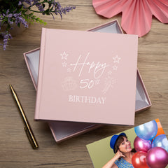 50th Birthday Pink Photo Album Gift For Her With Present Design