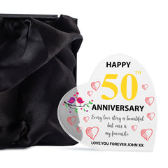 Beautiful Personalised 50th Wedding Anniversary Heart Block In Gift Box