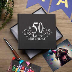 50th Birthday Black Photo Album Gift For Him With Star Design