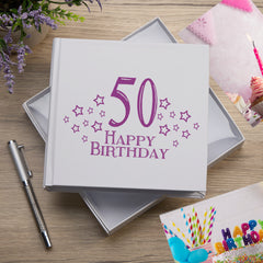 50th Birthday White Photo Album Gift For Her 50 x 6" x 4" Photos