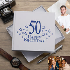 50th Birthday White Photo Album Gift For Him 50 x 6" x 4" Photos