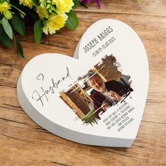 Personalised Husband Sympathy Memorial Heart Gift With Photo