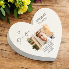 Personalised Grandson Sympathy Memorial Heart Gift With Photo