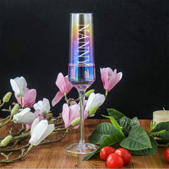 Personalised Iridescent Champagne Flute Prosecco Glass Gift For Nanny