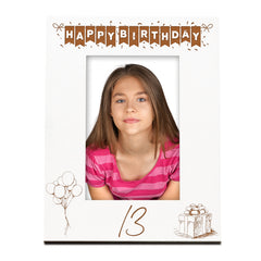 13th Birthday White Wooden Photo Frame Engraved Bunting Style Gift