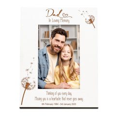 Dad Remembrance White Photo Frame Personalised Portrait With Dandelions