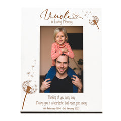 Uncle Remembrance White Photo Frame Personalised Portrait With Dandelions