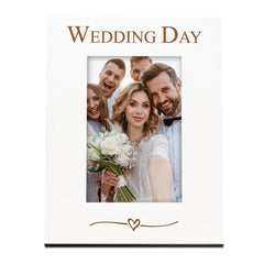 Wedding Day White Wooden Engraved 6x4 Portrait Picture Photo Frame