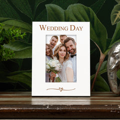 Wedding Day White Wooden Engraved 6x4 Portrait Picture Photo Frame