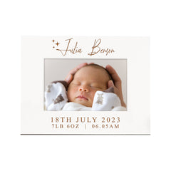 Personalised White Landscape Baby Photo Frame, Newborn New Baby, Engraved Birth Info Picture Frame