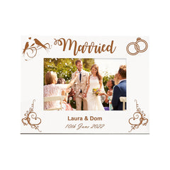 Personalised White Wooden Wedding Married Photo Frame Gift