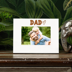 White Engraved Dad Heart Photo Frame Gift Landscape