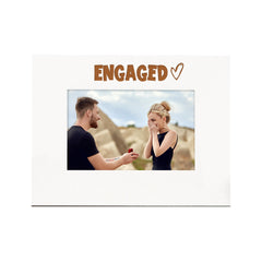 White Engraved Engaged Heart Photo Frame Gift Landscape