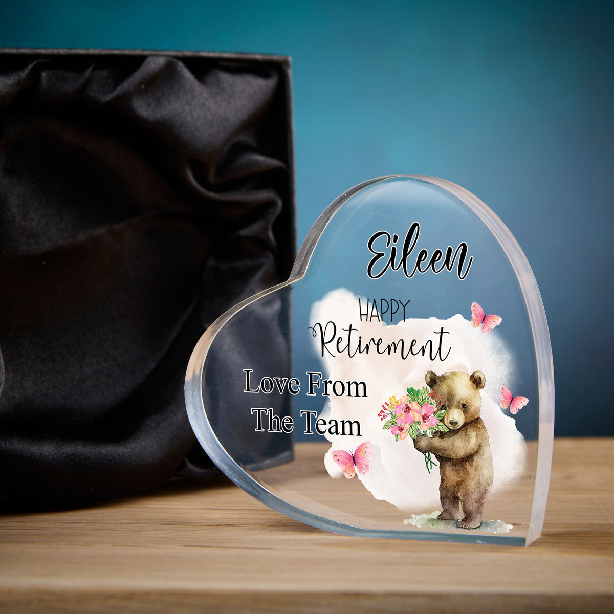 Personalised Retirement Gift For Her Heart Block In Gift Box With Teddy