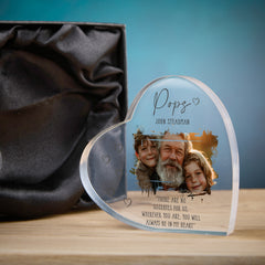 Pops Memorial Keepsake | Acrylic Block Remembrance Heart with Photo | Bereavement Sympathy Condolence Gift | 10x10x2cm