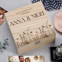 Personalised Wedding Memory Keepsake Box Gift With Wildflower Design