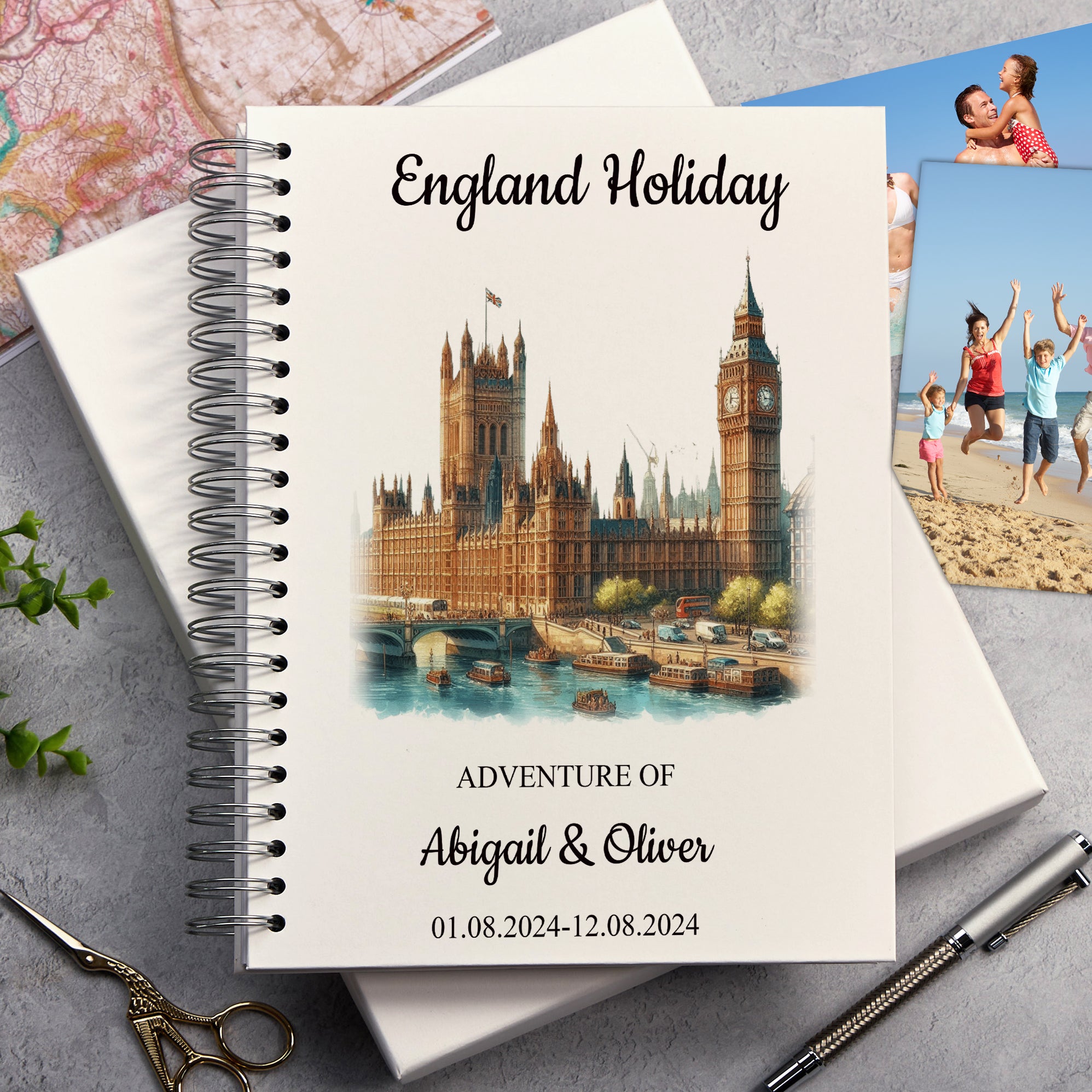 Personalised England, London Holiday Memory Scrapbook Journal Photo Albums