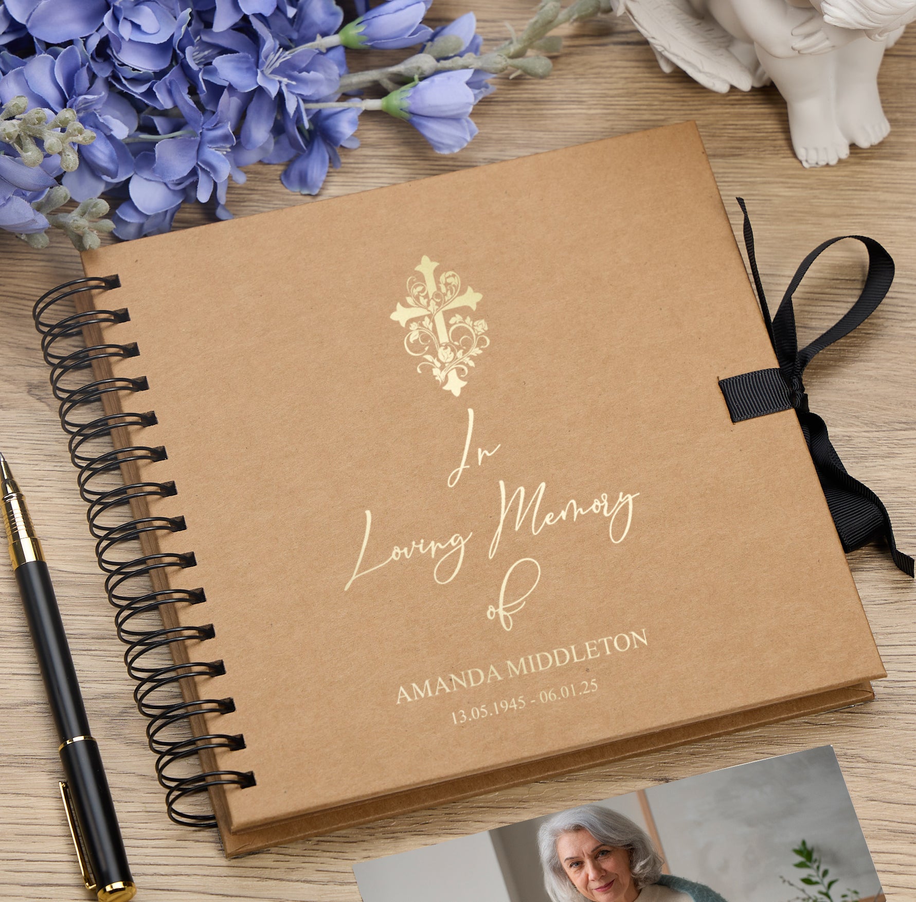 Persoanlised In Loving Memory Book - Ideal for Funerals, Condolences & Remembrance With Cross