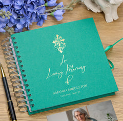 Persoanlised In Loving Memory Book - Ideal for Funerals, Condolences & Remembrance With Cross