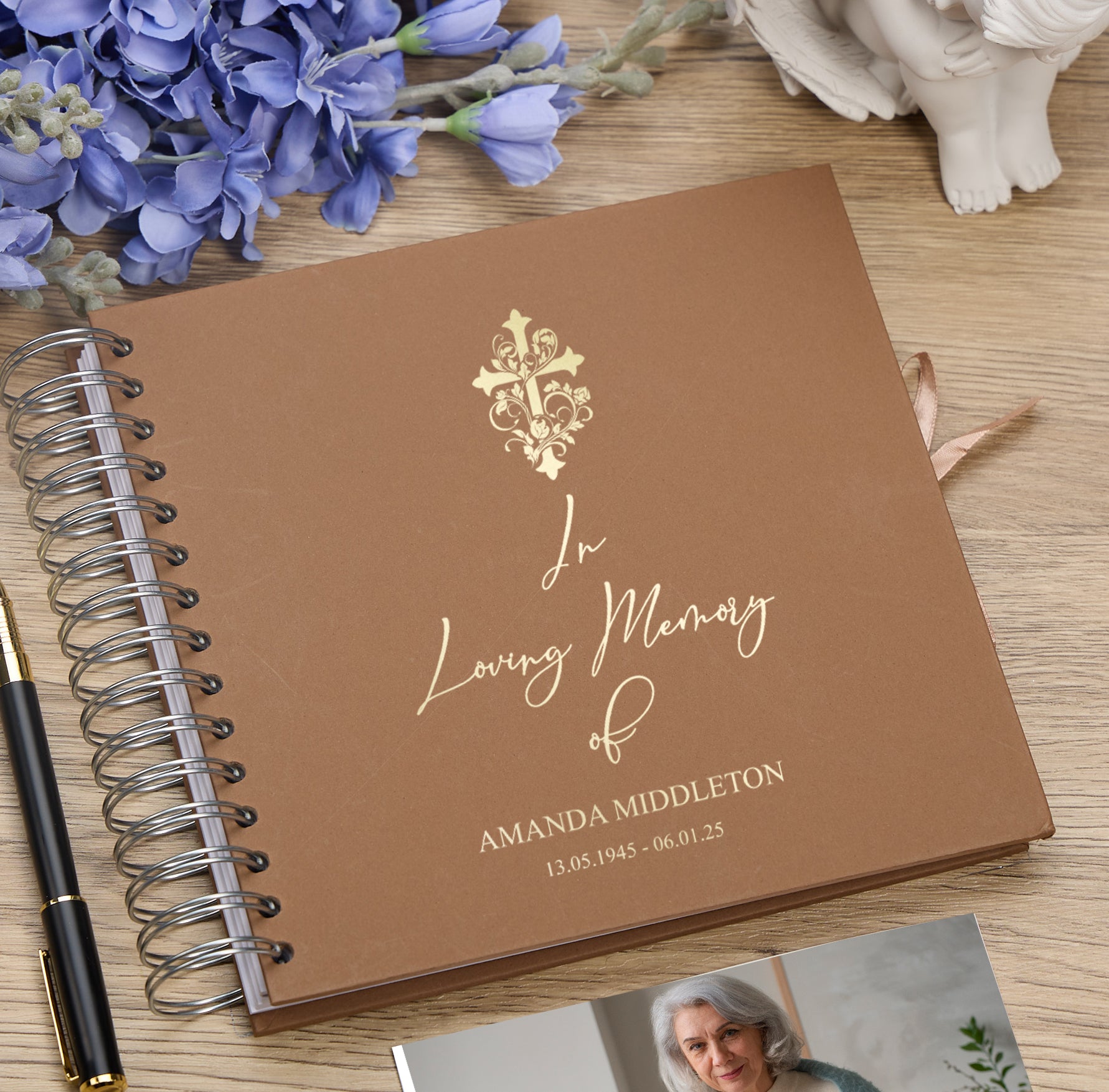 Persoanlised In Loving Memory Book - Ideal for Funerals, Condolences & Remembrance With Cross