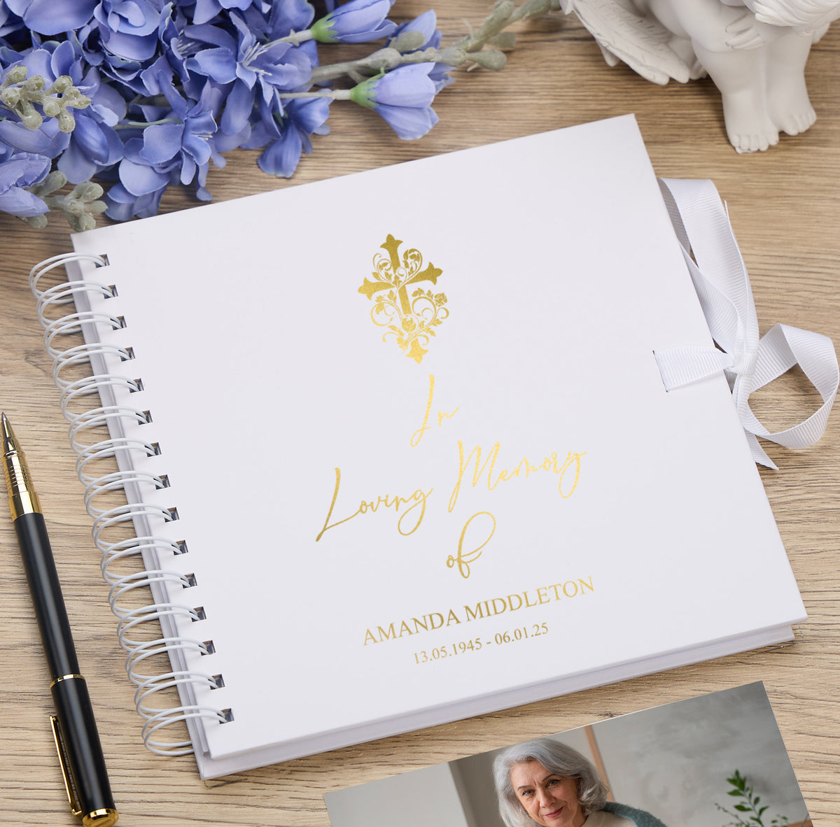 Persoanlised In Loving Memory Book - Ideal for Funerals, Condolences & Remembrance With Cross