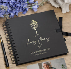 Persoanlised In Loving Memory Book - Ideal for Funerals, Condolences & Remembrance With Cross