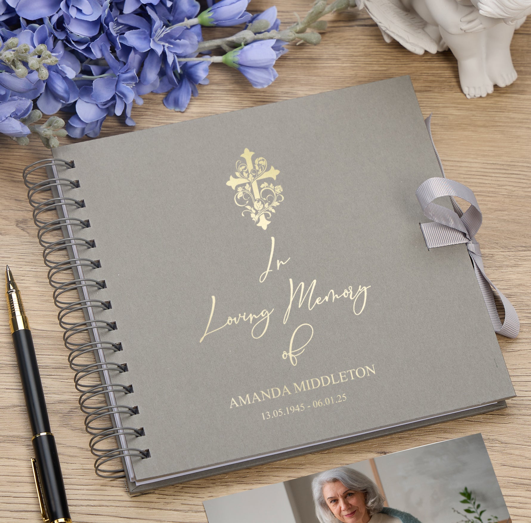 Persoanlised In Loving Memory Book - Ideal for Funerals, Condolences & Remembrance With Cross