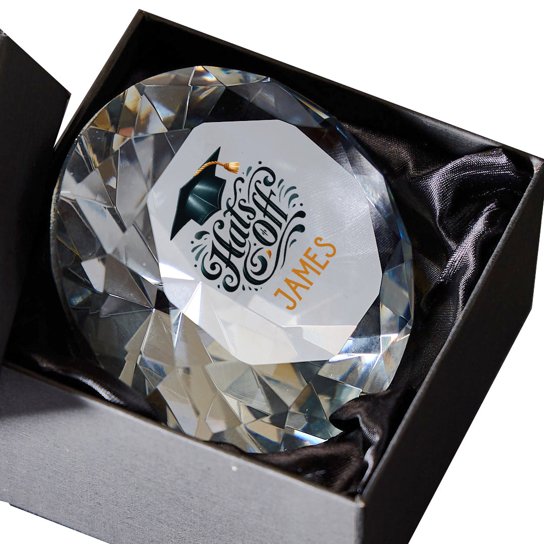 Personalised Graduation Gift Diamond Paperweight Gift Hats Off