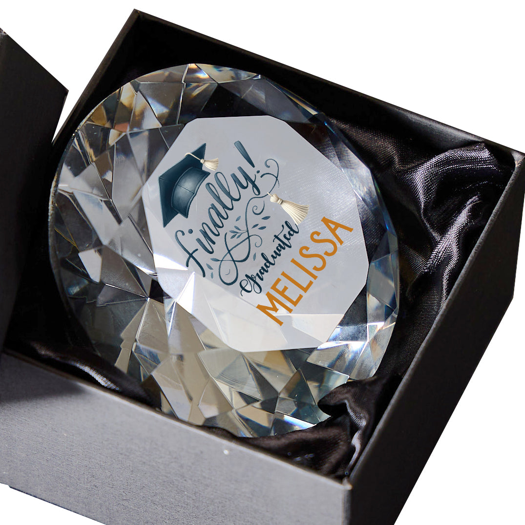 Personalised Graduation Gift Diamond Paperweight Gift Finally Graduated