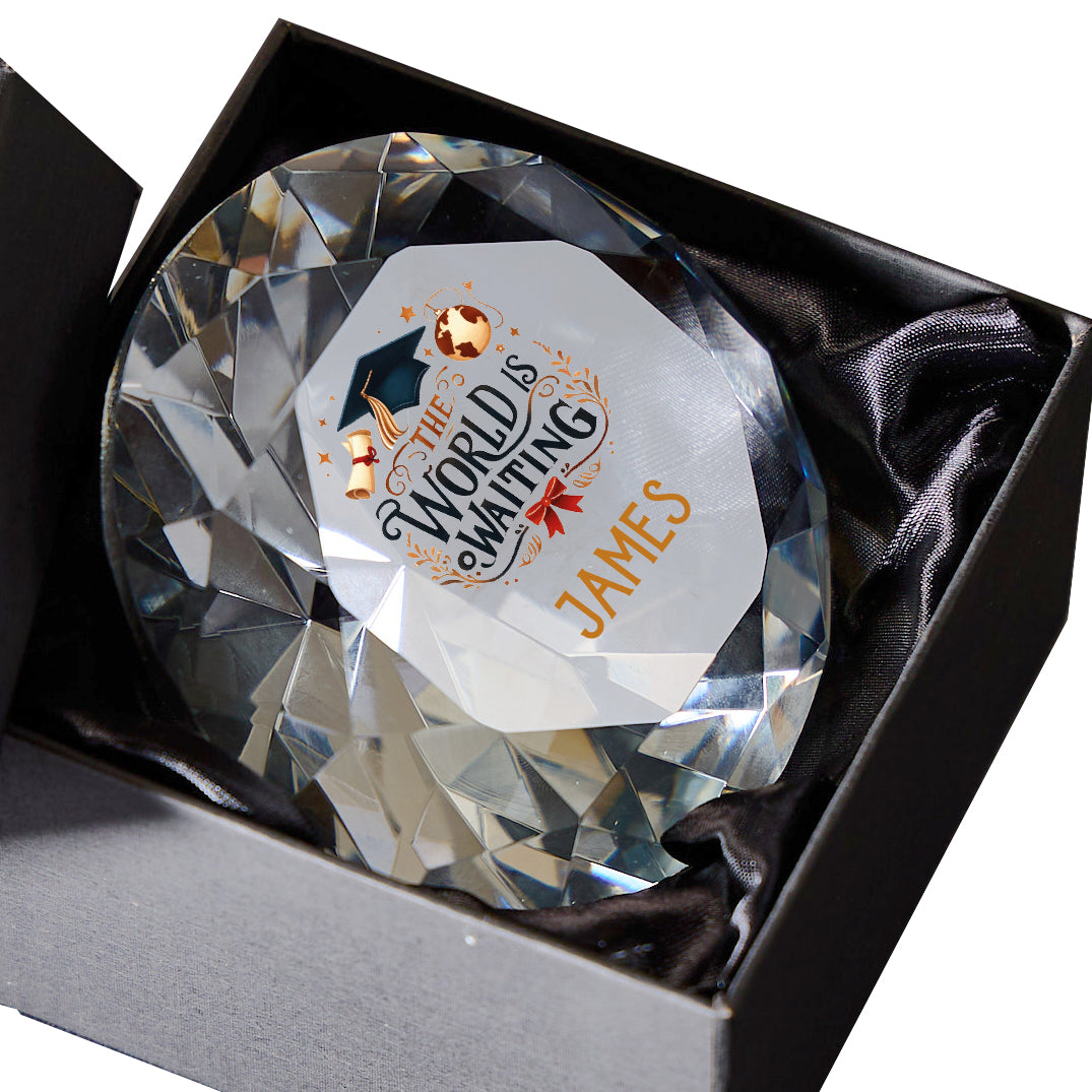 Personalised Graduation Gift Diamond Paperweight Gift World Is Waiting